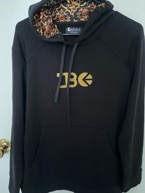 ethika Black Hoodie with Gold Logo and Patterned Hood Lining